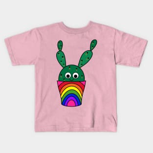 Cute Cactus Design #252: Thorny Cactus In Rainbow Pot Kids T-Shirt